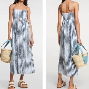 Tencel Lyocel VINCE Painterly Stripe Sundress Size 4 Blue White Spaghetti Strap